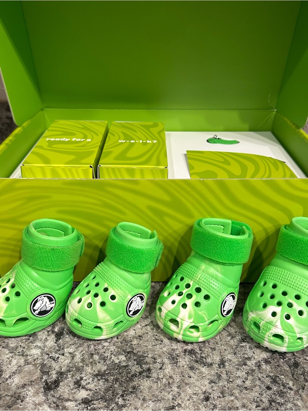 New BARK Crocs Shoes for Dogs Slime Green White Marbled Glow Booties Boots M